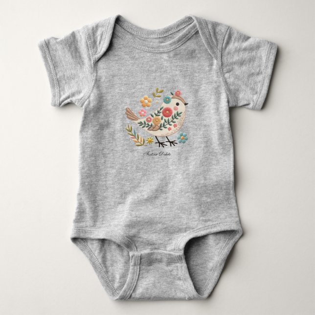 Little Bird Blätter Blume Pink Baby Bodysuit Strampler (Vorderseite)