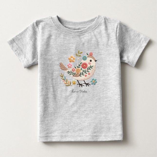 Little Bird Blätter Blume Pink Baby T - Shirt (Vorderseite)