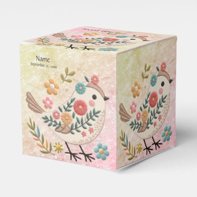 Little Bird Blätter Blume Pink Gefälligkeitsbox Geschenkschachtel (Vorderseite)