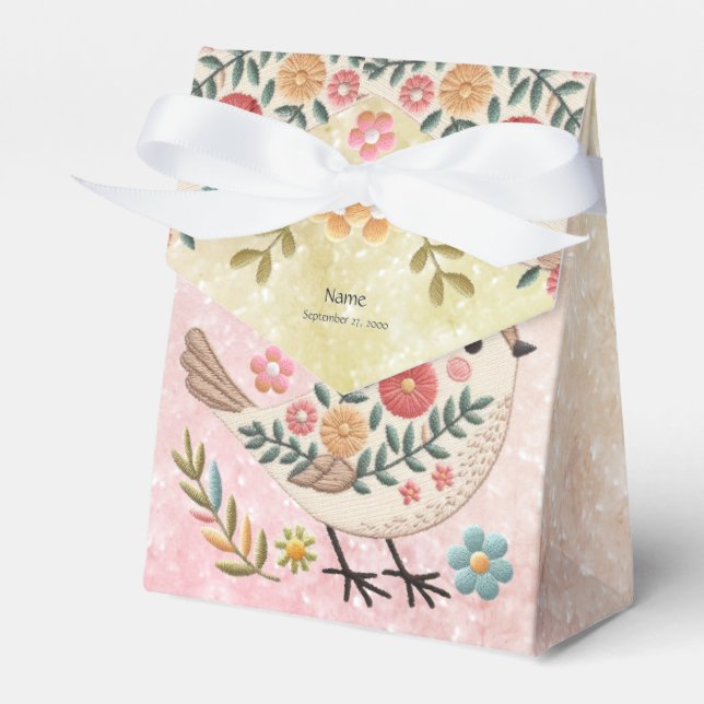 Little Bird Blätter Blume Pink Gefälligkeitsbox Geschenkschachtel (Vorderseite)