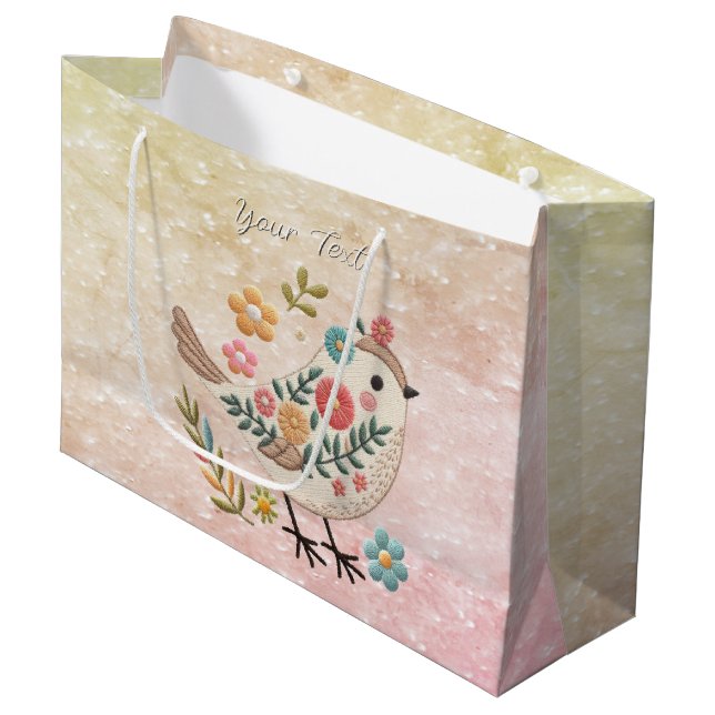 Little Bird Blätter Blume Pink Gift Bag Große Geschenktüte (Vorderseite Schrägansicht)