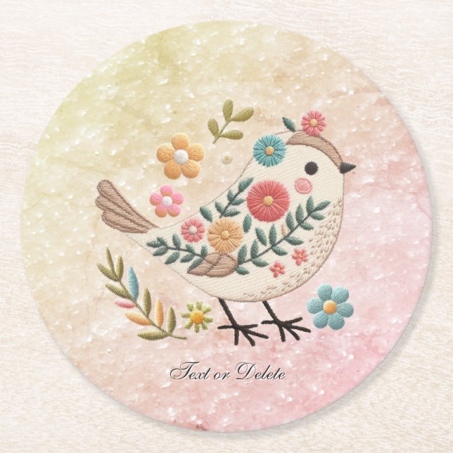 Little Bird Blätter Blume Pink Paper Untersetzer (Vorderseite)