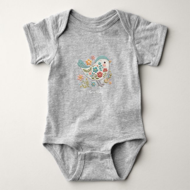 Little Bird Blue Pink Blume Baby Bodysuit Strampler (Vorderseite)