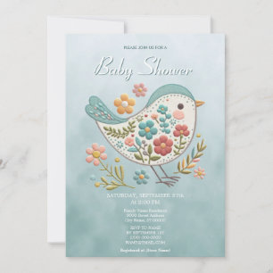 Little Bird Blue Pink Blume Babydusche Einladung