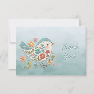 Little Bird Blue Pink Blume Danke Karte