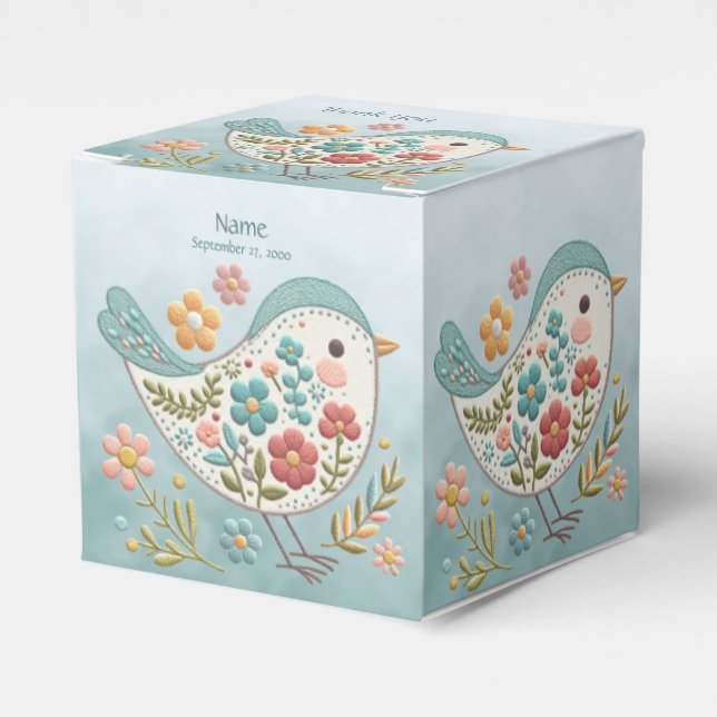 Little Bird Blue Pink Blume Gefälligkeitsbox Geschenkschachtel (Vorderseite)