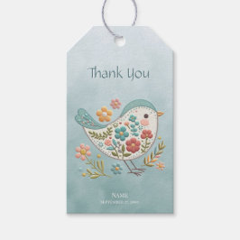 Little Bird Blue Pink Blume Geschenkmarke Geschenkanhänger