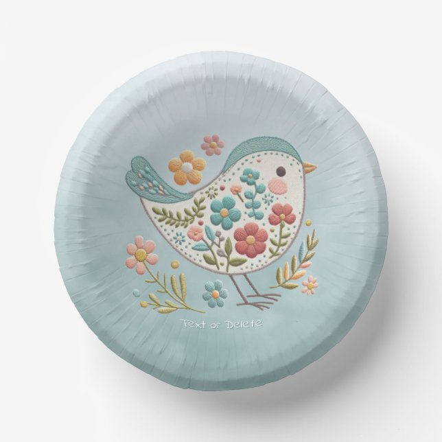 Little Bird Blue Pink Blume Paper Bowl Pappteller (Vorderseite)