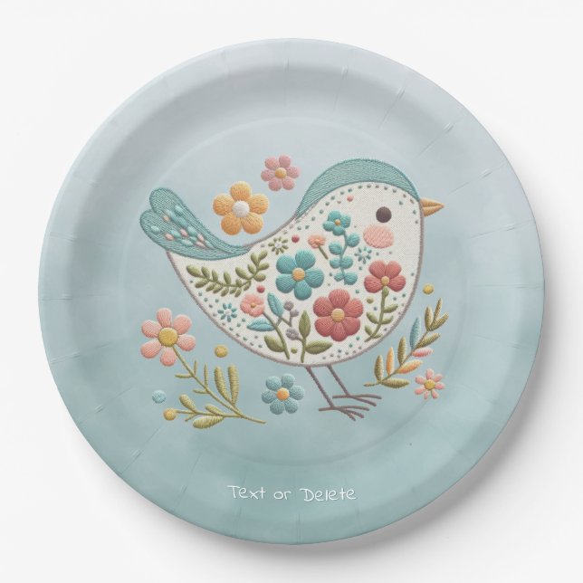 Little Bird Blue Pink Blume Papierplatte Pappteller (Vorderseite)