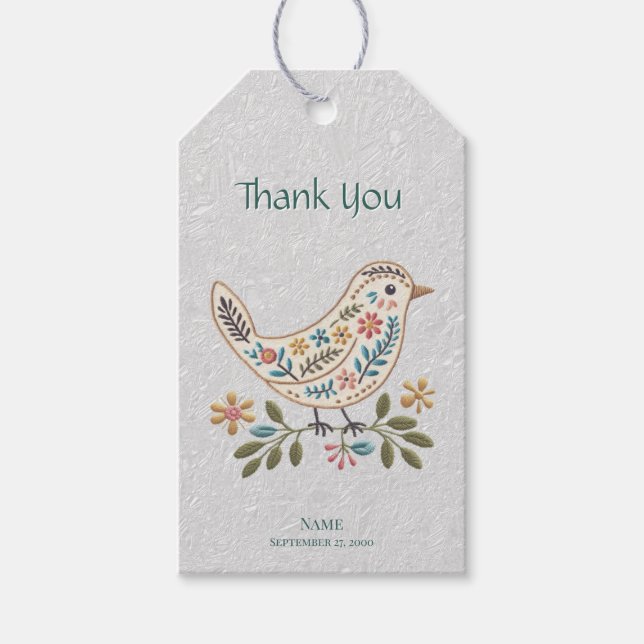 Little Bird farbenfrohe florale Geschenkmarke Geschenkanhänger (Vorderseite)