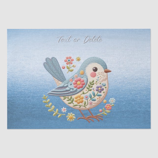 Little Bird Floral Blue Tissue Seidenpapier (Vorderseite)