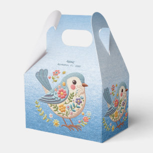 Little Bird Floral Embroidery Blue Favor Box Geschenkschachtel
