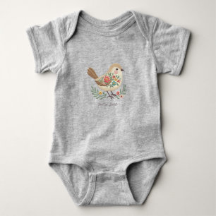 Little Bird Floral Embroidery Gold Baby Bodysuit Baby Strampler
