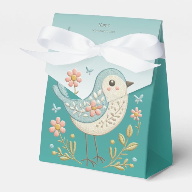 Little Bird Floral Embroidery Green Fevor Box Geschenkschachtel (Vorderseite)