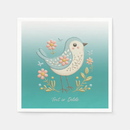 Little Bird Floral Embroidery Green Napkins Serviette