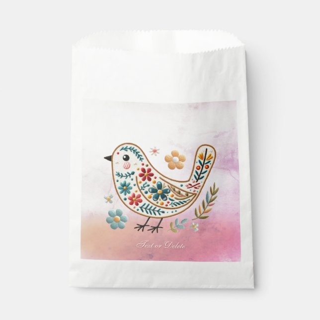 Little Bird Floral Embroidery Pink Fevor Bags Geschenktütchen (Vorderseite)