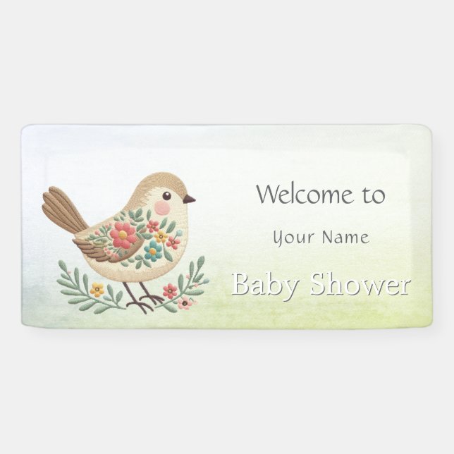Little Bird Floral Gold Baby Dusche Banner (Horizontal)