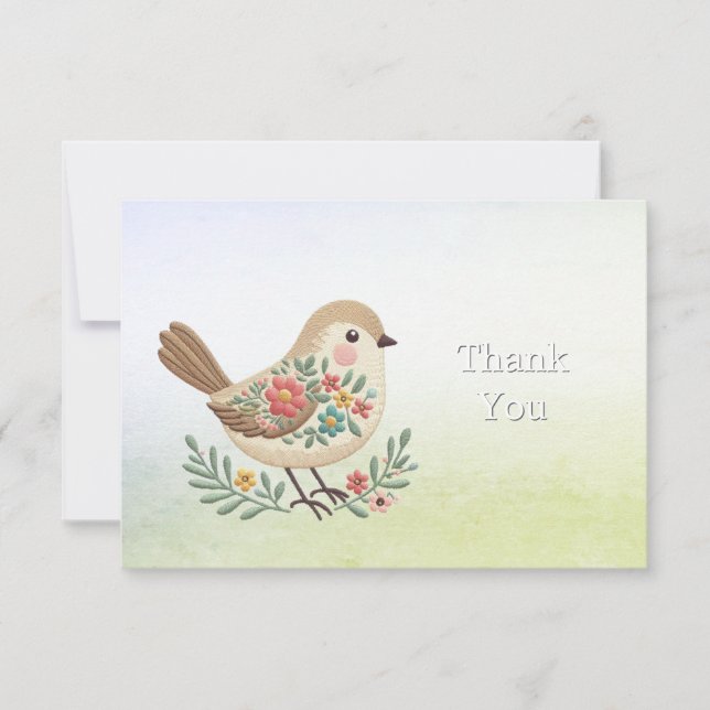 Little Bird Floral Gold Danke Karte (Vorderseite)
