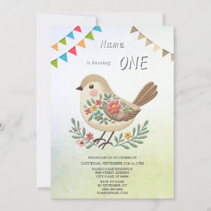 Little Bird Floral Gold Geburtstagsparty Einladung