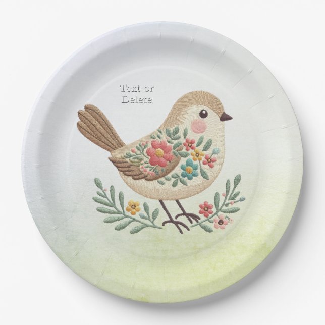 Little Bird Floral Gold Paper Plate Pappteller (Vorderseite)