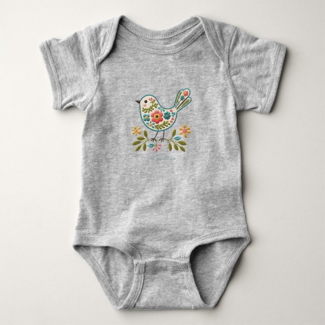 Little Bird Floral Green Blätter Baby Bodysuit Strampler (Vorderseite)