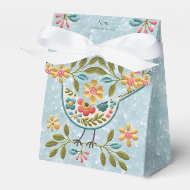 Little Bird Floral Green Blätter Gefälligkeitsbox Geschenkschachtel (Vorderseite)