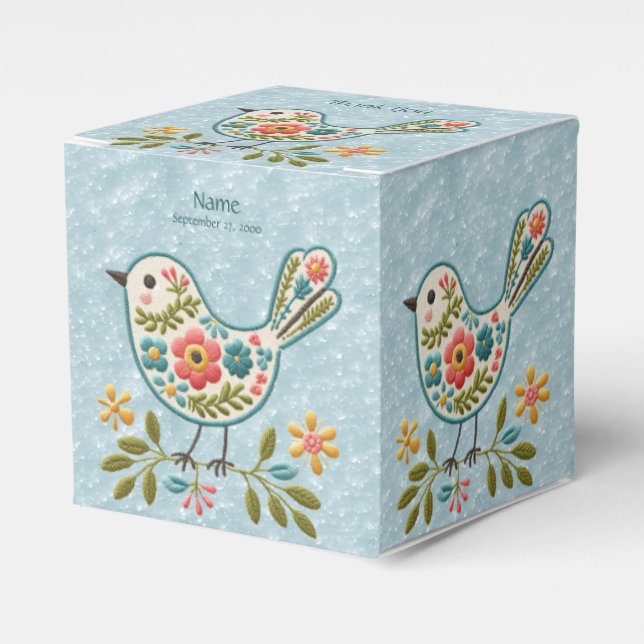 Little Bird Floral Green Blätter Gefälligkeitsbox Geschenkschachtel (Vorderseite)