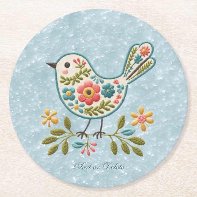 Little Bird Floral Green Blätter Paper Untersetzer (Vorderseite)