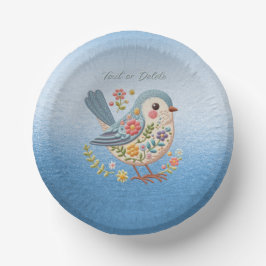Little Bird Floral Stickerei Blue Paper Bowl Pappteller