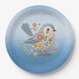 Little Bird Floral Stickerei Blue Paper Plate Pappteller