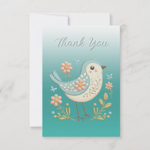 Little Bird Floral Stickerei Grün Danke Karte