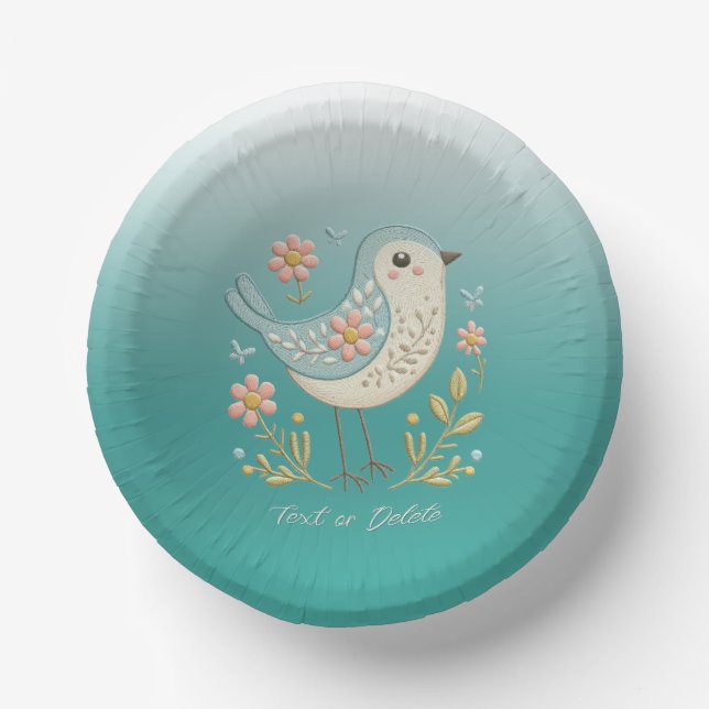 Little Bird Floral Stickerei Grünbuch Bowl Pappteller (Vorderseite)