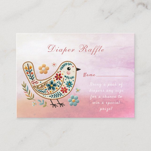 Little Bird Floral Stickerei Pink Baby Dusche Begleitkarte (Vorderseite)