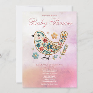Little Bird Floral Stickerei Pink Baby Dusche Einladung