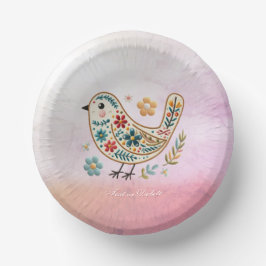 Little Bird Floral Stickerei Pink Paper Bowl Pappteller