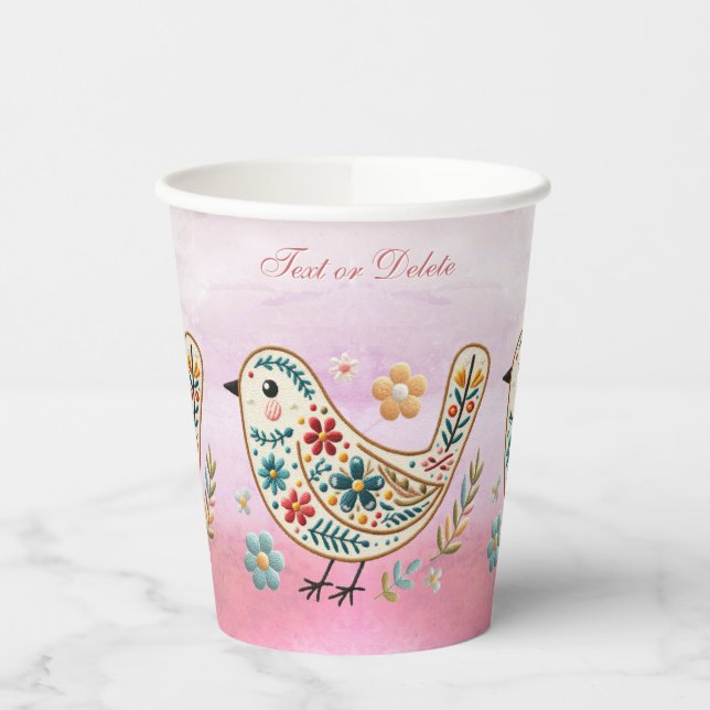Little Bird Floral Stickerei Pink Papieraufsätze Pappbecher (Links)