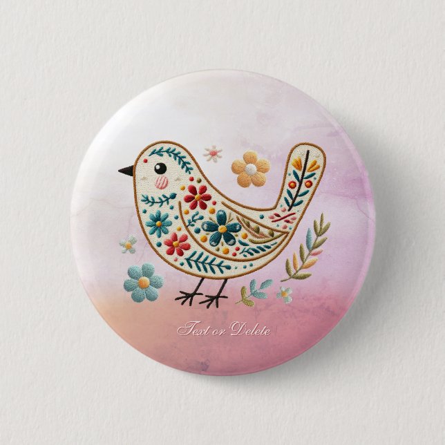 Little Bird Floral Stickerei Pink Taste Button (Vorderseite)