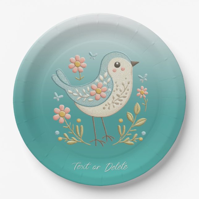 Little Bird Floral Stickereiplatte Pappteller (Vorderseite)