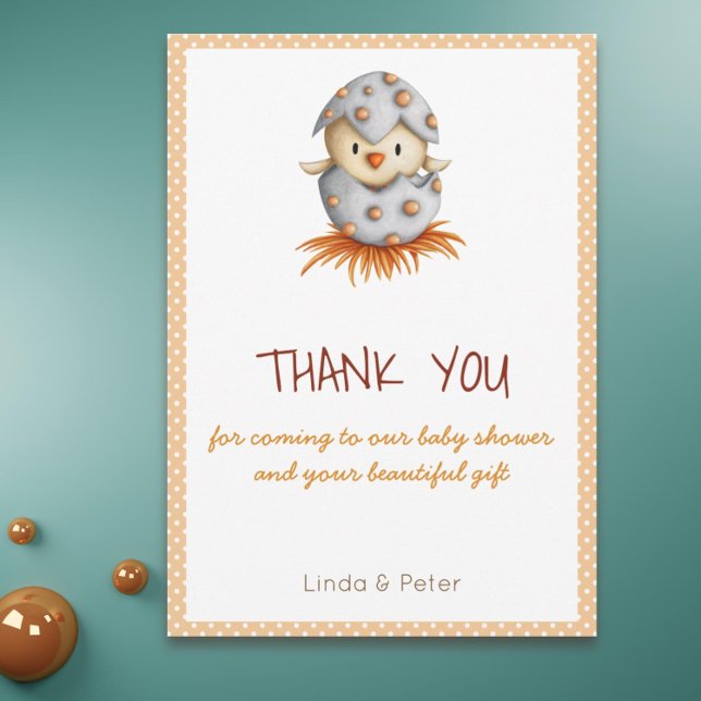 Little Bird Hatching Baby Dusche Danke Karte (Cute thank you card with a bird hatching)