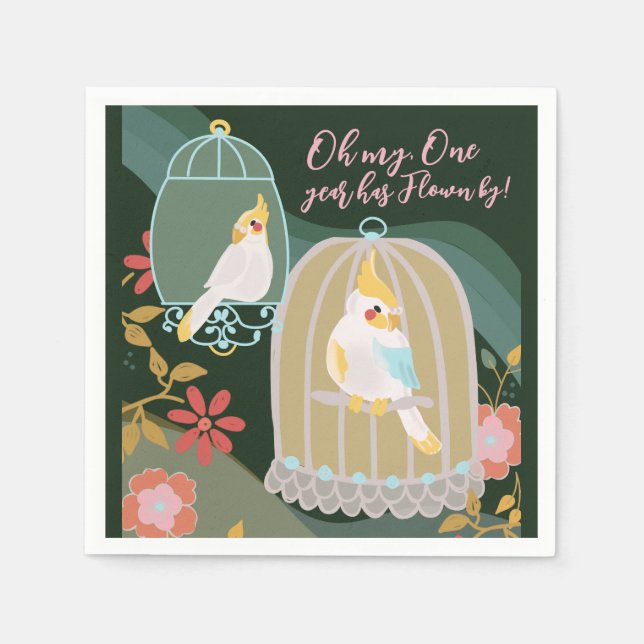 Little Bird Rainbow Green Girl zum ersten Geburtst Serviette (Vorderseite)