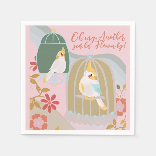 Little Bird Rainbow Pink Girl Birthday Serviette (Vorderseite)