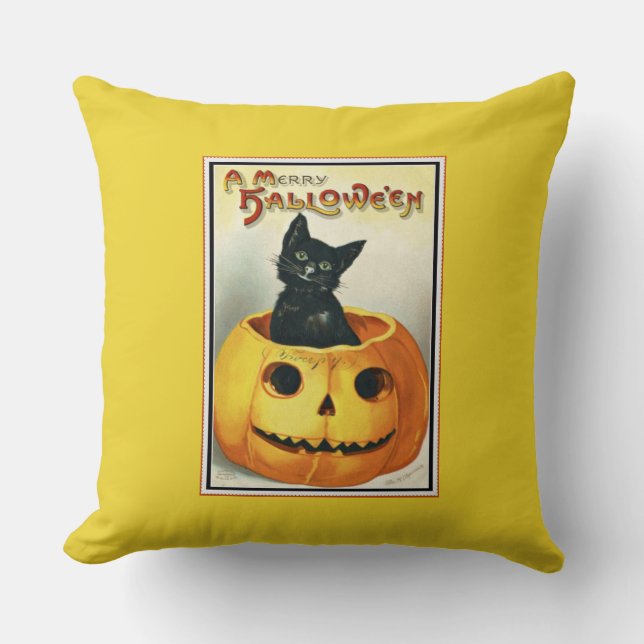 Little Black and Jack O' Lantern Halloween Throw Kissen (Vorderseite)