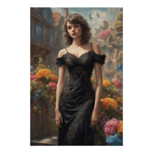 Little Black Dress AI Art Vintag Chic Fashion LBD Poster