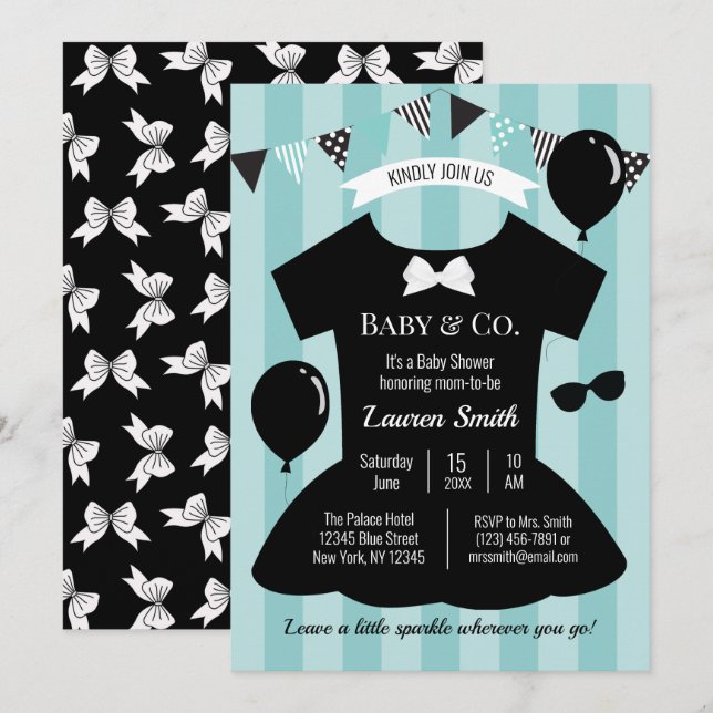 Little Black Dress Baby Dusche Einladung (Vorne/Hinten)