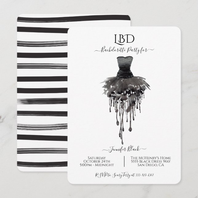 Little Black Dress LBD Junggeselinnen-Abschied Einladung (Vorne/Hinten)
