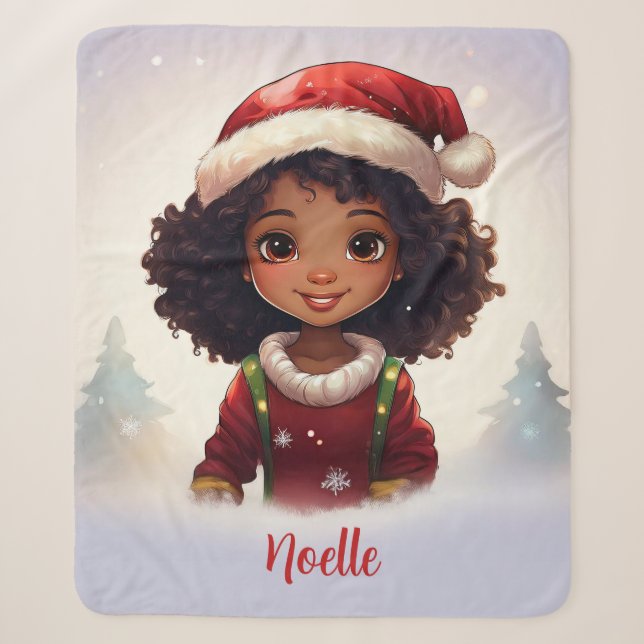 Little Black Girl trägt Weihnachts-Weihnachtsmannm Sherpadecke (Vorderseite)