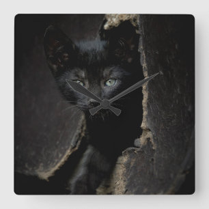 Little Black Kitty Quadratische Wanduhr