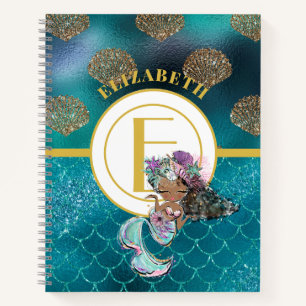 Little Black Mermaid Blue Scales Monogram Girls Notizbuch