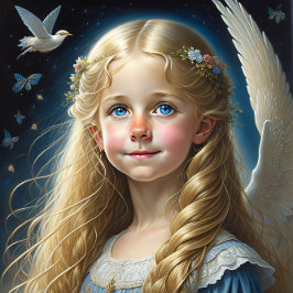 Little blond girl with blue dress v2 seidenpapier