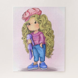 Little Blonde Girl mit Bunny Toy Puzzle
